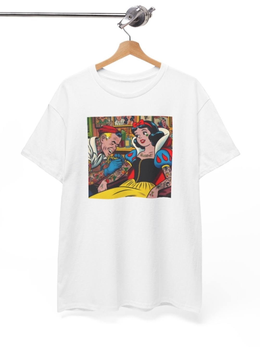 Gildan White Tee with Colorful Pop Art Snow White Graphic